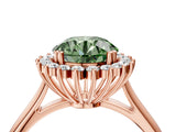 Rose gold Fancy Green Round  Cut Diamond Halo Ring with Solitaire Band and Prong Setting_79