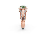 Rose gold Fancy Green Round Cut Diamond Halo Ring with Split Shank Pavé Band and Four-Prong Setting_2