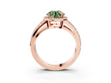 Rose gold Fancy Green Round Cut Diamond Halo Ring with Split Shank Pavé Band and Four-Prong Setting_3