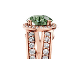 Rose gold Fancy Green Round Cut Diamond Halo Ring with Split Shank Pavé Band and Four-Prong Setting_5