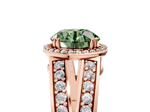 Rose gold Fancy Green Round Cut Diamond Halo Ring with Split Shank Pavé Band and Four-Prong Setting_5