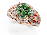 Rose gold Fancy Green Round Cut Diamond Halo Ring with Split Shank and Bezel Accents and Four-Prong Setting_1