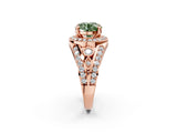 Rose gold Fancy Green Round Cut Diamond Halo Ring with Split Shank and Bezel Accents and Four-Prong Setting_2