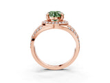 Rose gold Fancy Green Round Cut Diamond Halo Ring with Split Shank and Bezel Accents and Four-Prong Setting_3