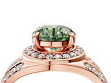 Rose gold Fancy Green Round Cut Diamond Halo Ring with Split Shank and Bezel Accents and Four-Prong Setting_4