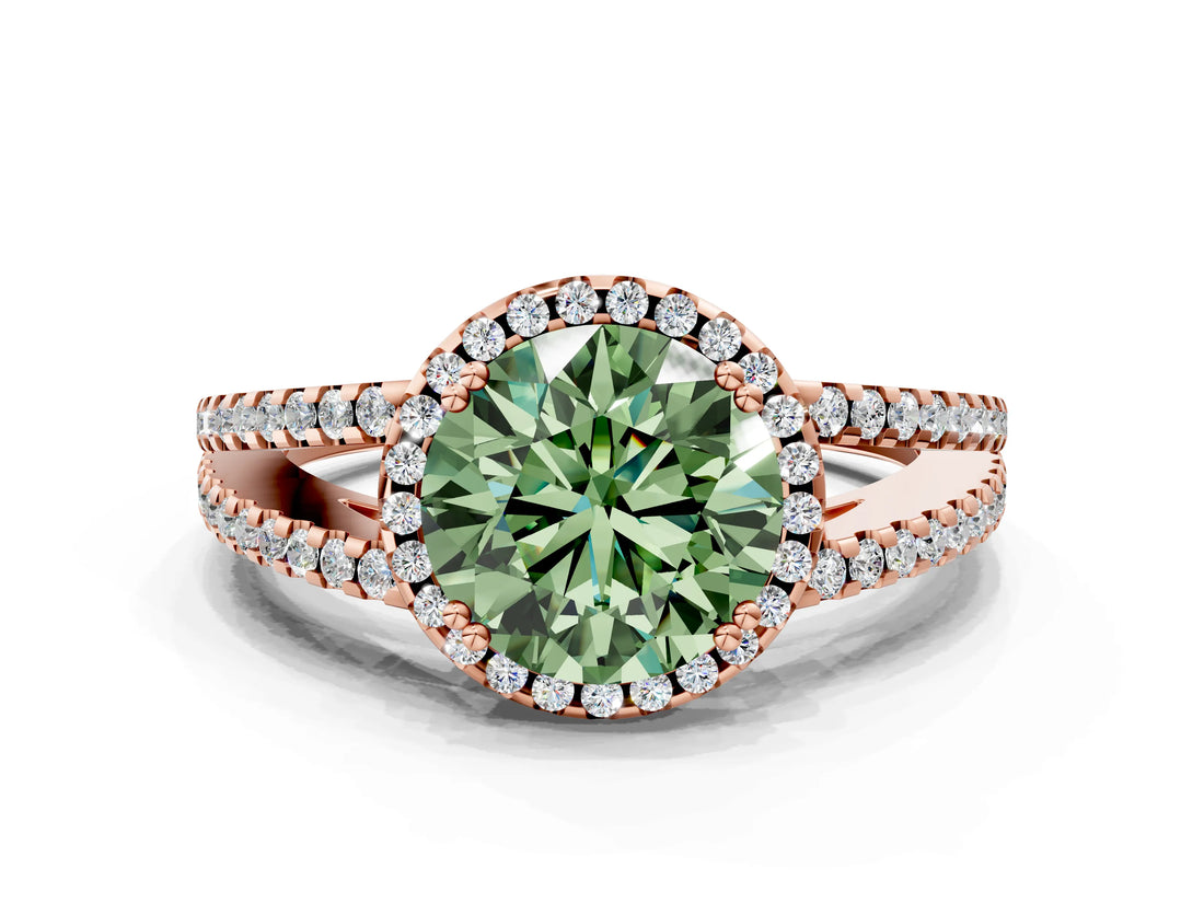Rose gold Fancy Green Round Cut Diamond Halo Split Shank Engagement Ring_39