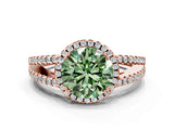 Rose gold Fancy Green Round Cut Diamond Halo Split Shank Engagement Ring_39