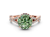 Rose gold Fancy Green Round Cut Diamond  Halo Twist Band Solitaire Prong Setting Ring_36