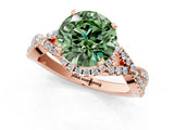 Rose gold Fancy Green Round Cut Diamond  Halo Twist Band Solitaire Prong Setting Ring_37
