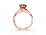 Rose gold Fancy Green Round Cut Diamond  Halo Twist Band Solitaire Prong Setting Ring_39