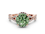 Rose gold Fancy Green Round Cut Diamond  Halo Twist Band Solitaire Prong Setting Ring_42