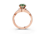 Rose gold Fancy Green Round Cut Diamond  Halo Twist Band Solitaire Prong Setting Ring_45