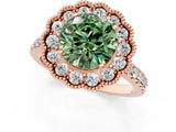 Rose gold Fancy Green Round  Cut Diamond Milgrain Floral Halo Engagement Ring with Pavé Band_16