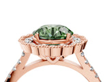 Rose gold Fancy Green Round  Cut Diamond Milgrain Floral Halo Engagement Ring with Pavé Band_19