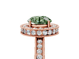Rose gold Fancy Green Round Cut Diamond Milgrain Halo Engagement Ring with Round Pavé Band and Prong Setting_17