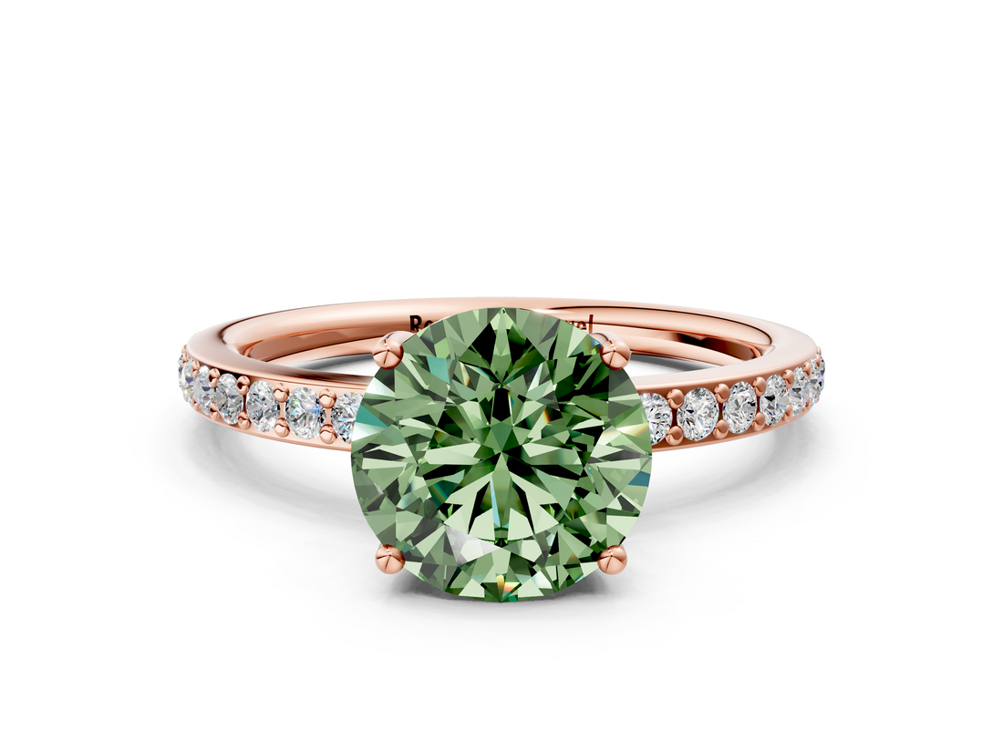 Rose gold Fancy Green Round  Cut Diamond Pavé Band Ring with Four-Prong Setting_24