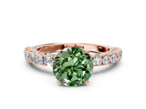 Rose gold Fancy Green Round Cut Diamond Pavé Band Solitaire Ring with Prong Setting_62