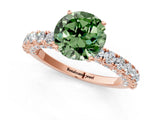 Rose gold Fancy Green Round Cut Diamond Pavé Band Solitaire Ring with Prong Setting_63
