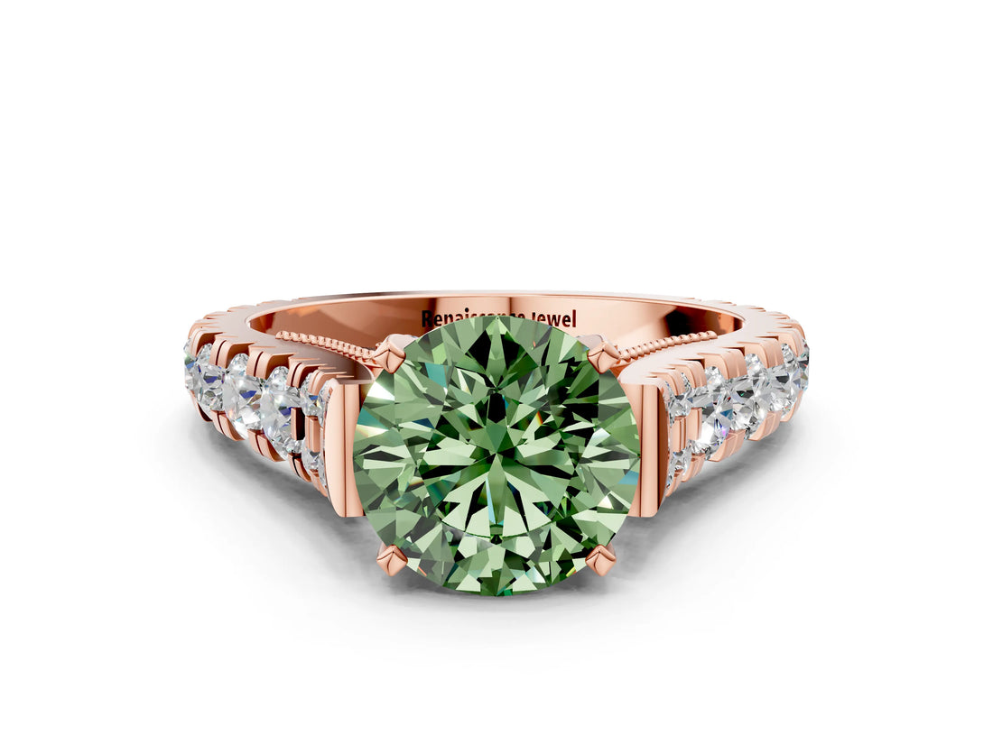 Rose gold Fancy Green Round  Cut Diamond Pavé Band Solitaire with Four-Prong Setting_15