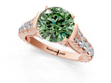 Rose gold Fancy Green Round  Cut Diamond Pavé Band Solitaire with Four-Prong Setting_16