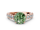 Rose gold Fancy Green Round  Cut Diamond Pavé Band Solitaire with Four-Prong Setting_3