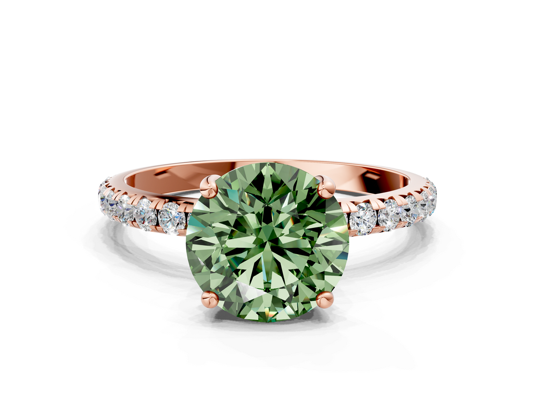 Rose gold Fancy Green Round  Cut Diamond Pavé Band Solitaire with Four-Prong Setting_3