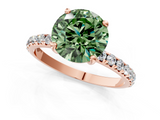 Rose gold Fancy Green Round  Cut Diamond Pavé Band Solitaire with Four-Prong Setting_4