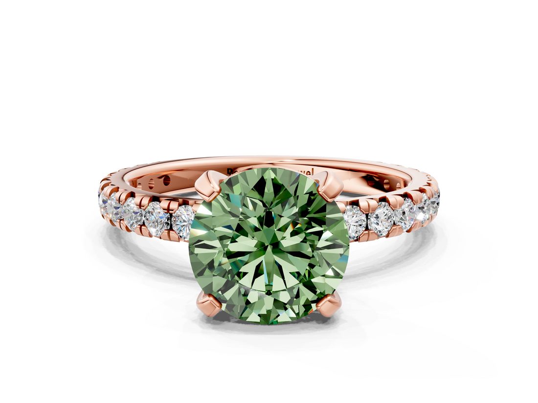 Rose gold Fancy Green Round  Cut Diamond Pavé Band with Four-Prong Setting_54