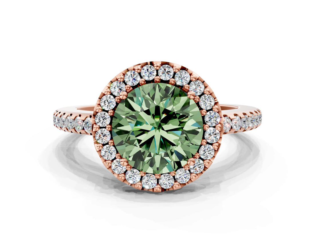 Rose gold Fancy Green Round Cut Diamond Pavé Halo Ring with Four-Prong Setting_36