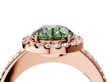 Rose gold Fancy Green Round Cut Diamond Pavé Halo Ring with Four-Prong Setting_40