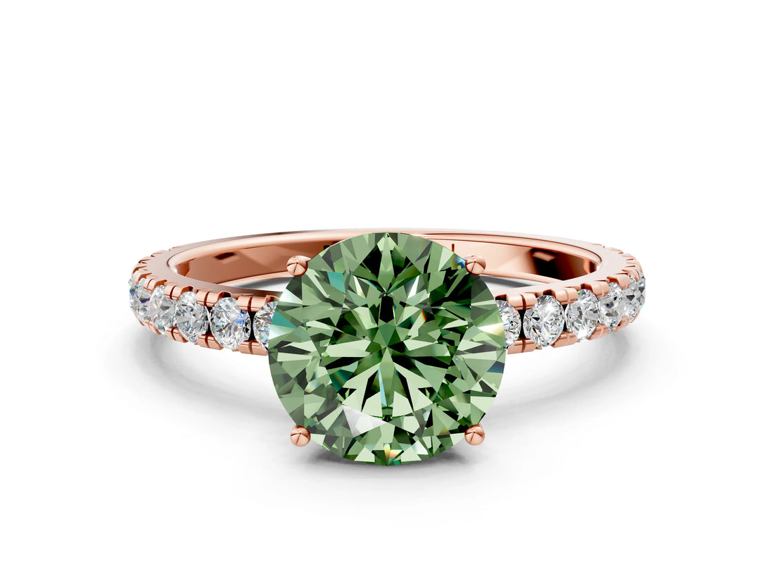 Rose gold Fancy Green Round Cut Diamond Pavé Solitaire Engagement Ring with Four-Prong Setting_104
