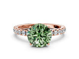 Rose gold Fancy Green Round Cut Diamond Pavé Solitaire Engagement Ring with Four-Prong Setting_104