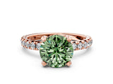 Rose gold Fancy Green Round Cut Diamond Pavé Solitaire Ring with Round Band and Prong Setting_12