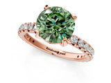 Rose gold Fancy Green Round Cut Diamond Pavé Solitaire Ring with Round Band and Prong Setting_13