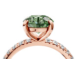 Rose gold Fancy Green Round Cut Diamond Pavé Solitaire Ring with Round Band and Prong Setting_16