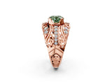 Rose gold Fancy Green Round Cut Diamond Pave Art Deco Split Shank Ring with Four-Prong Setting_2