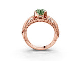 Rose gold Fancy Green Round Cut Diamond Pave Art Deco Split Shank Ring with Four-Prong Setting_3