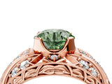 Rose gold Fancy Green Round Cut Diamond Pave Art Deco Split Shank Ring with Four-Prong Setting_4