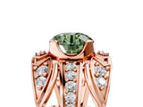 Rose gold Fancy Green Round Cut Diamond Pave Art Deco Split Shank Ring with Four-Prong Setting_5