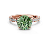 Rose gold Fancy Green Round Cut Diamond Pave Band Solitaire Ring with Four-Prong Setting_59