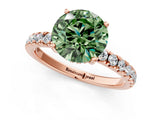Rose gold Fancy Green Round Cut Diamond Pave Band Solitaire Ring with Four-Prong Setting_60