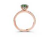 Rose gold Fancy Green Round Cut Diamond Pave Band Solitaire Ring with Four-Prong Setting_62