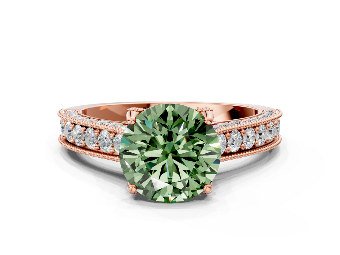 Rose gold Fancy Green Round  Cut Diamond Pave Band with Four-Prong Setting_15