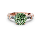 Rose gold Fancy Green Round  Cut Diamond Ring with Baguette Side Stones, Channel Set Band, and Four-Prong Setting_36