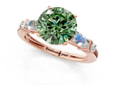 Rose gold Fancy Green Round  Cut Diamond Ring with Baguette Side Stones, Channel Set Band, and Four-Prong Setting_37