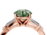 Rose gold Fancy Green Round  Cut Diamond Ring with Baguette Side Stones, Channel Set Band, and Four-Prong Setting_7