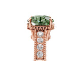 Rose gold Fancy Green Round Cut Diamond Ring with Milgrain Pavé Band and Four-Prong Setting_25
