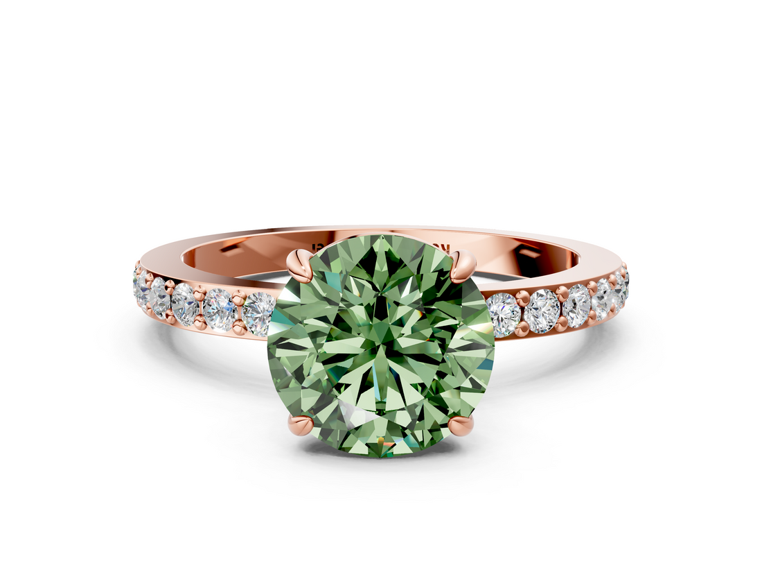 Rose gold Fancy Green Round  Cut Diamond Ring with Pavé Band and Four-Prong Setting_11