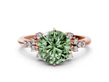 Rose gold Fancy Green Round Cut Diamond Ring with Side Stones and Four-Prong Setting_78