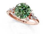 Rose gold Fancy Green Round Cut Diamond Ring with Side Stones and Four-Prong Setting_79